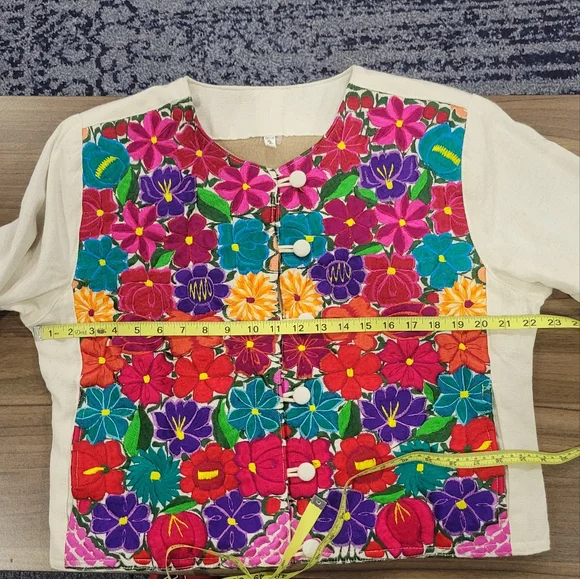 Floral Artisanal Colorful Handmade Embroidered Mayan Crop Jacket Size XL - Picture 5 of 13